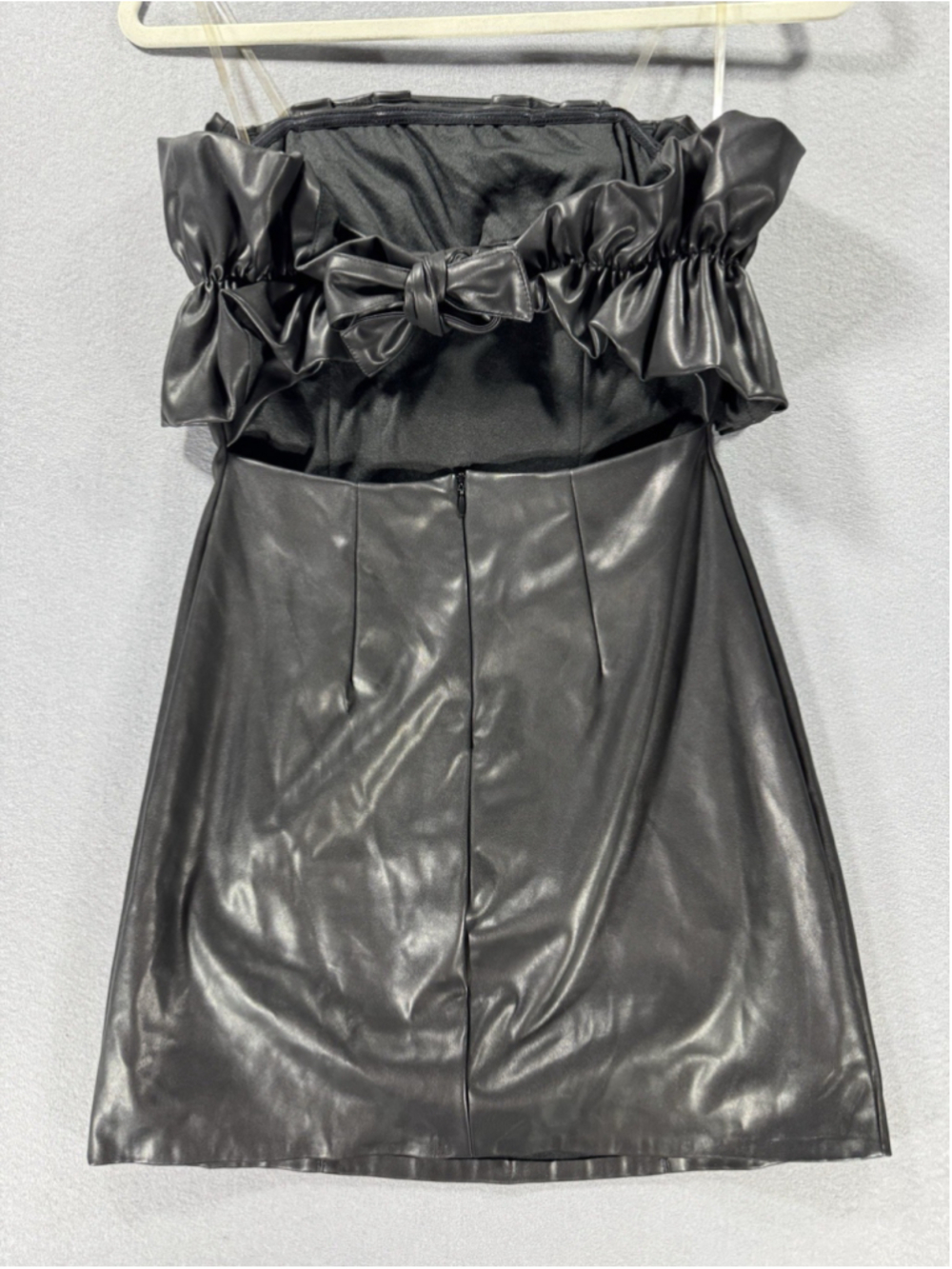 DO + BE Black Faux Leather Mini Dress Ruffle Bodice - Picture 7 of 13